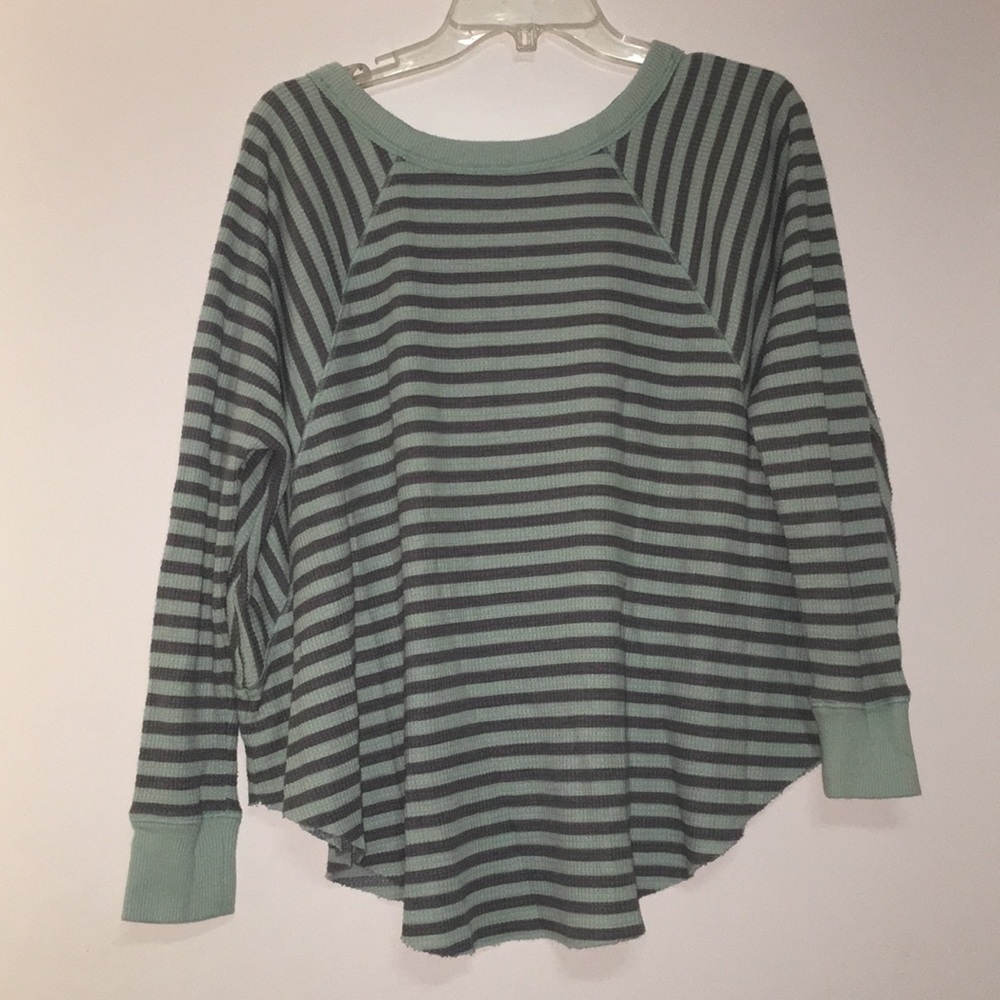 Free People Grey and Mint Strip Knit Top - Picture 3 of 8